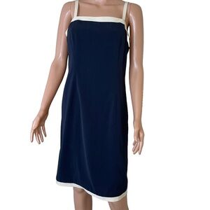 Votre Nom Collection Navy Blue white trim knee length dress SZ 10 lightweight